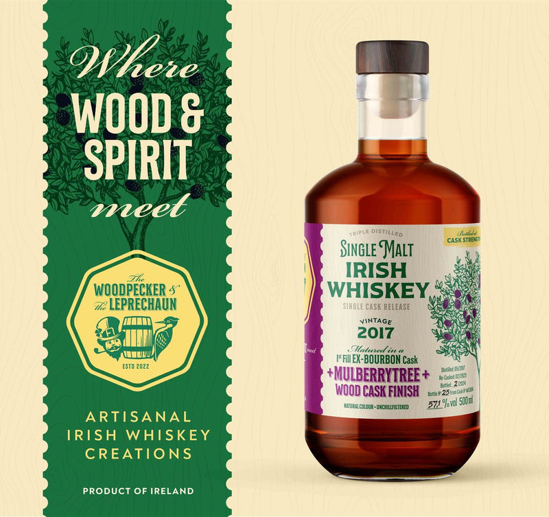 Whisky The Woodpecker &amp; The Leprechaun Mulberrytree Wood Finish 0,5 l