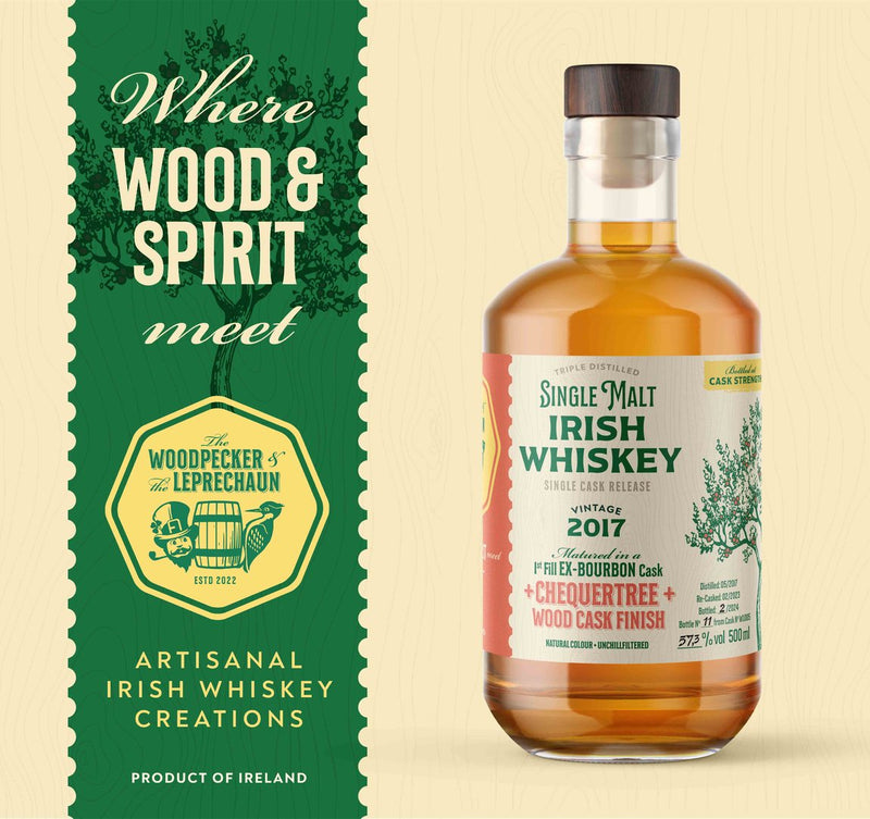 Whisky The Woodpecker &amp; The Leprechaun Checkertree Wood Finish 0,5 l