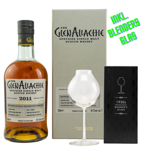 GlenAllachie 2011/2022 - 11 yo - Ruby Port Pipe #7450 Incl. 1920 Blender's Glass